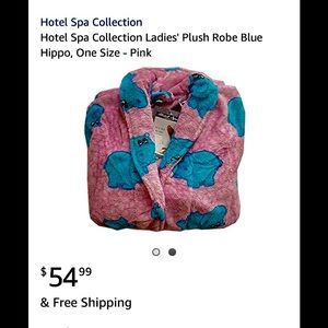 Plush Pink with blue hippos robe